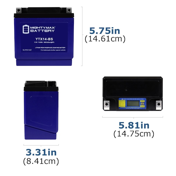 YTX14-BS Lithium Replacement Battery Compatible With Suzuki LT-F400 Eiger 2WD,F 4WD King Quad